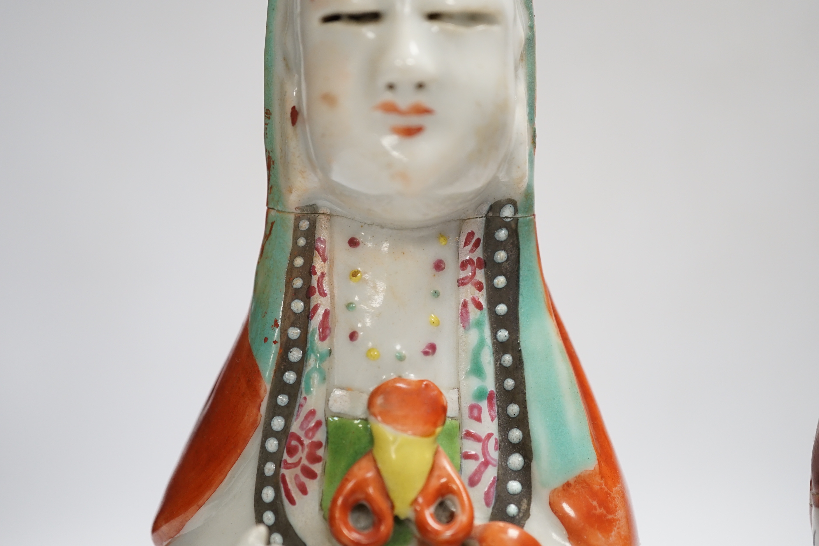 Two late 18th century Chinese enamelled porcelain figures, 23.5cm